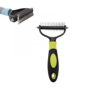 16 Teeth Double Sided Pet Cat Dog Hair Fur Shedding Trimmer Grooming - Yellow