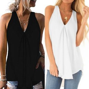 Women Summer Chiffon Sleeveless Camisole Blouse Ladies Vest Tops Tank Plus Size Black