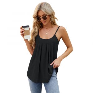 Women Camisole Spaghetti Strap Tank Tops Loose Fit Flowy Vest - Black 2XL