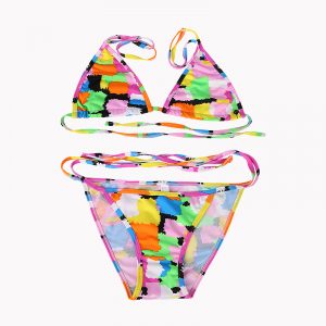 Women's Push Up Bikini Bra Bikini Thong Strappy Set Swimsuit Bathing Suit for Summer Beach - Colorful Pattern