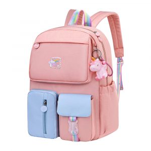 Water Resistant School Bags for Girls Primary School Backpack Schoolbag for Kids - Size L Pink+Blue