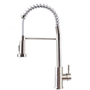 Monobloc Kitchen Sink Mixer Tap with Pull Out Hose Sprayer Single Lever - Silver