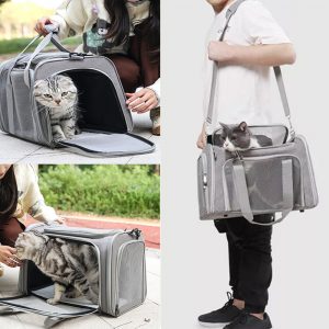 Large Pet Carrier Bag Soft Fabric Fold Portable Travel Puppy Cat Bag - Black