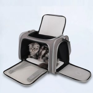 Large Pet Carrier Bag Soft Fabric Fold Portable Travel Puppy Cat Bag - Grey