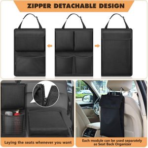 Detachable Seat Back Hanging Organisers Storage Bag with Zippers Large Capacity for Jeeps SUVs Vans - Black