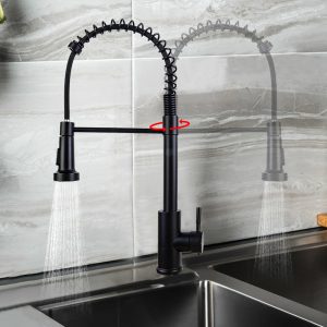 Monobloc Kitchen Sink Mixer Tap with Pull Out Hose Sprayer Single Lever - Black