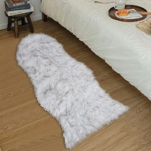 Large Faux Fur Sheepskin Rug Room Sofa Hairy Mat Fluffy Mat Shaggy Floor Carpet - White+Grey