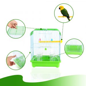 Small Bird Cages 22cm x 27cm x 16cm for Canaries, Budgies, Finches, Metal, Accessories - Green