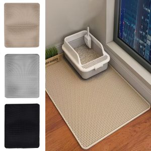 Double Layer Cat Litter Mat Non Slip Cat Litter Trapper Washable Pad for Cats Litter Box Paw Clean - Khaki